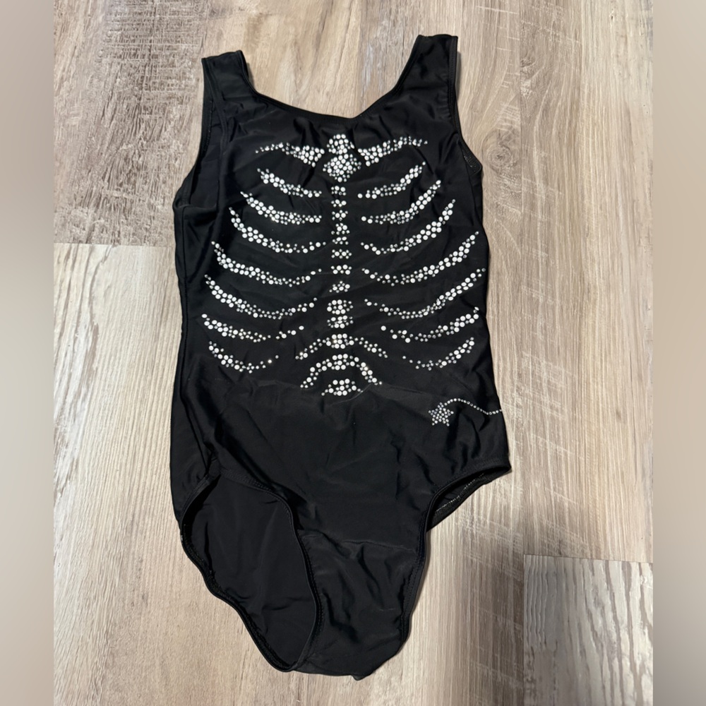 Black One-Piece Swimsuit with Rhinestone Fishbone Design